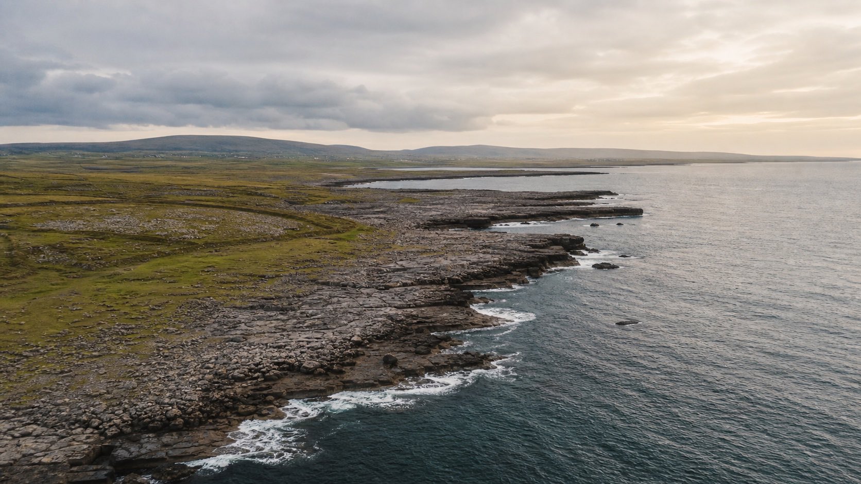 Limestone shoreline meeting the Atlantic along the County Clare coast